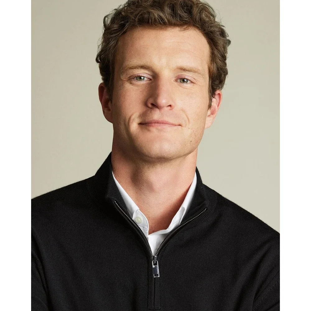Charles Tyrwhitt Pure Merino Wool Quarter Zip Sweater Black 3XL NWT